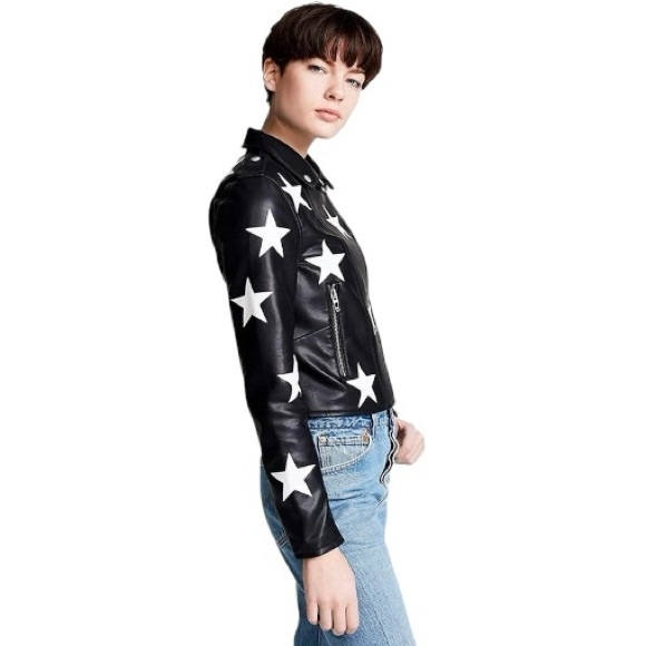 Shopperfiesta Zaylee Lambskin Leather Star Biker Jacket - Picture 2 of 8